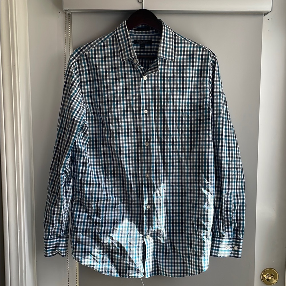 Men's Blue and White Checkered Shirt
